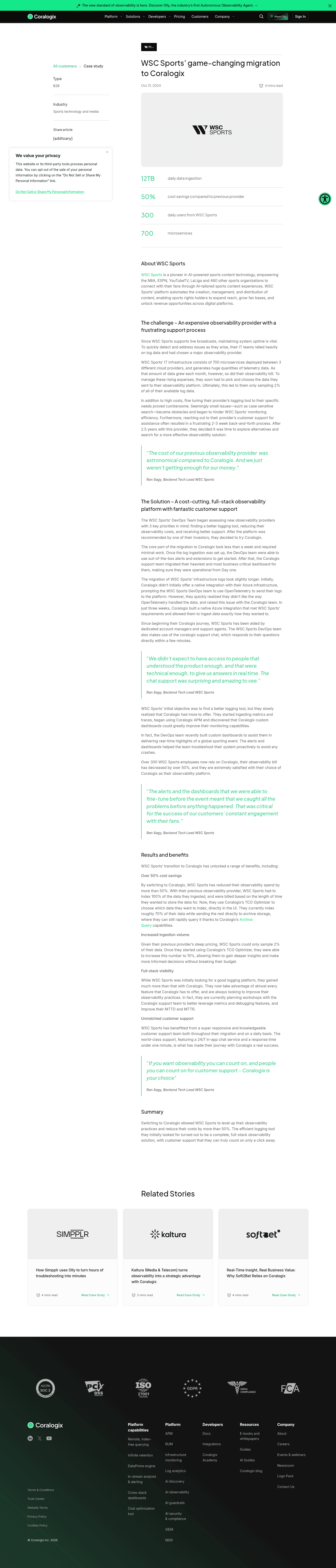 Coralogix landing page