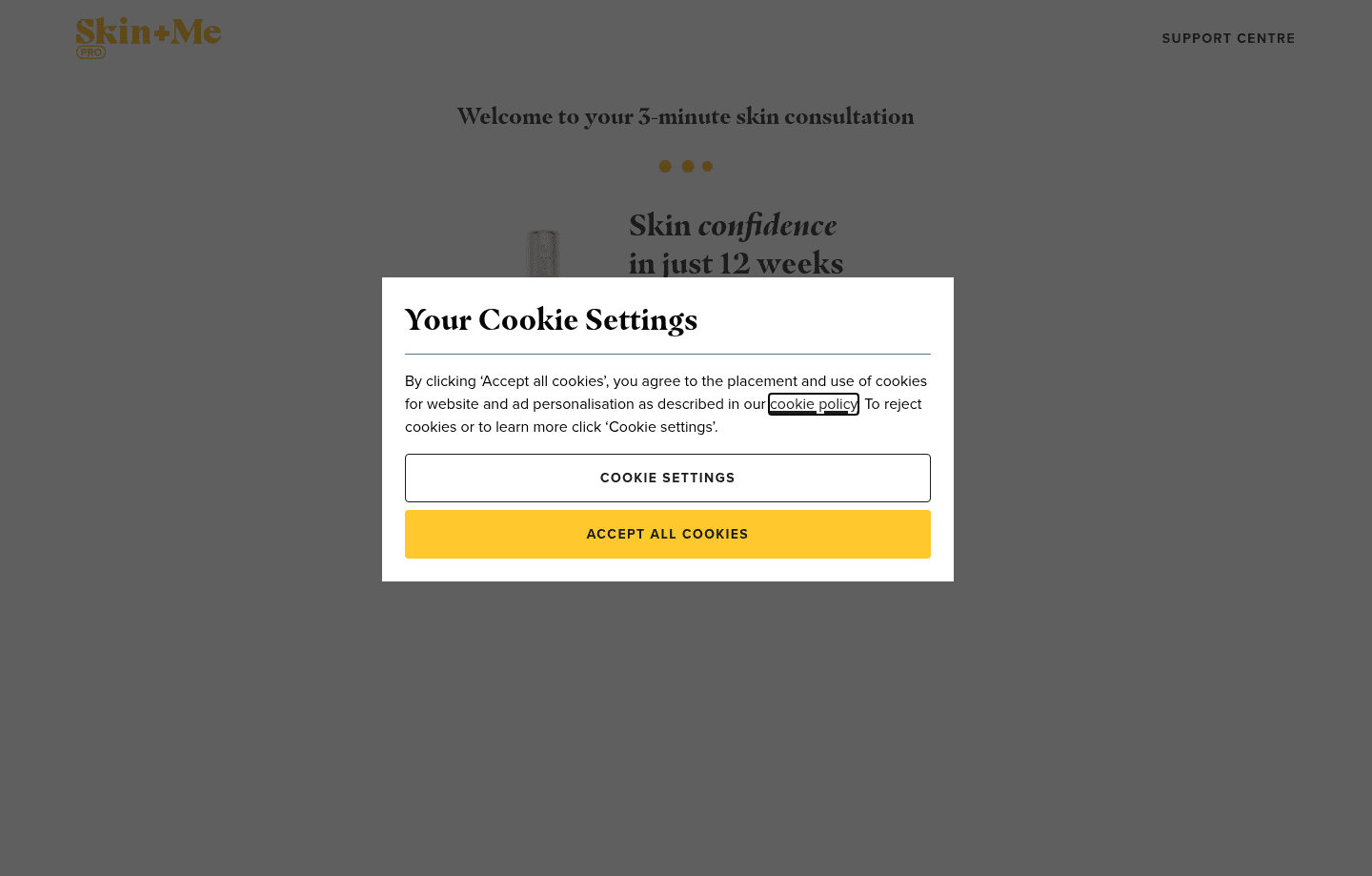 Skin + Me landing page