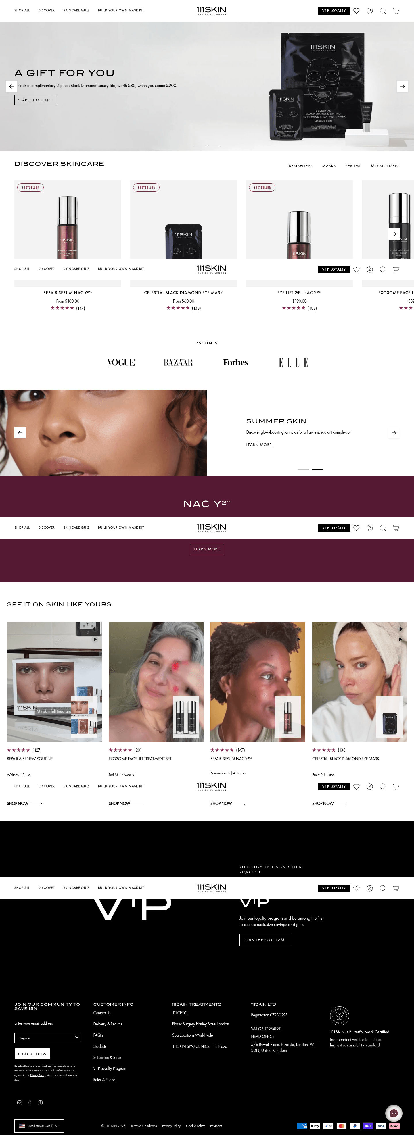 111SKIN landing page