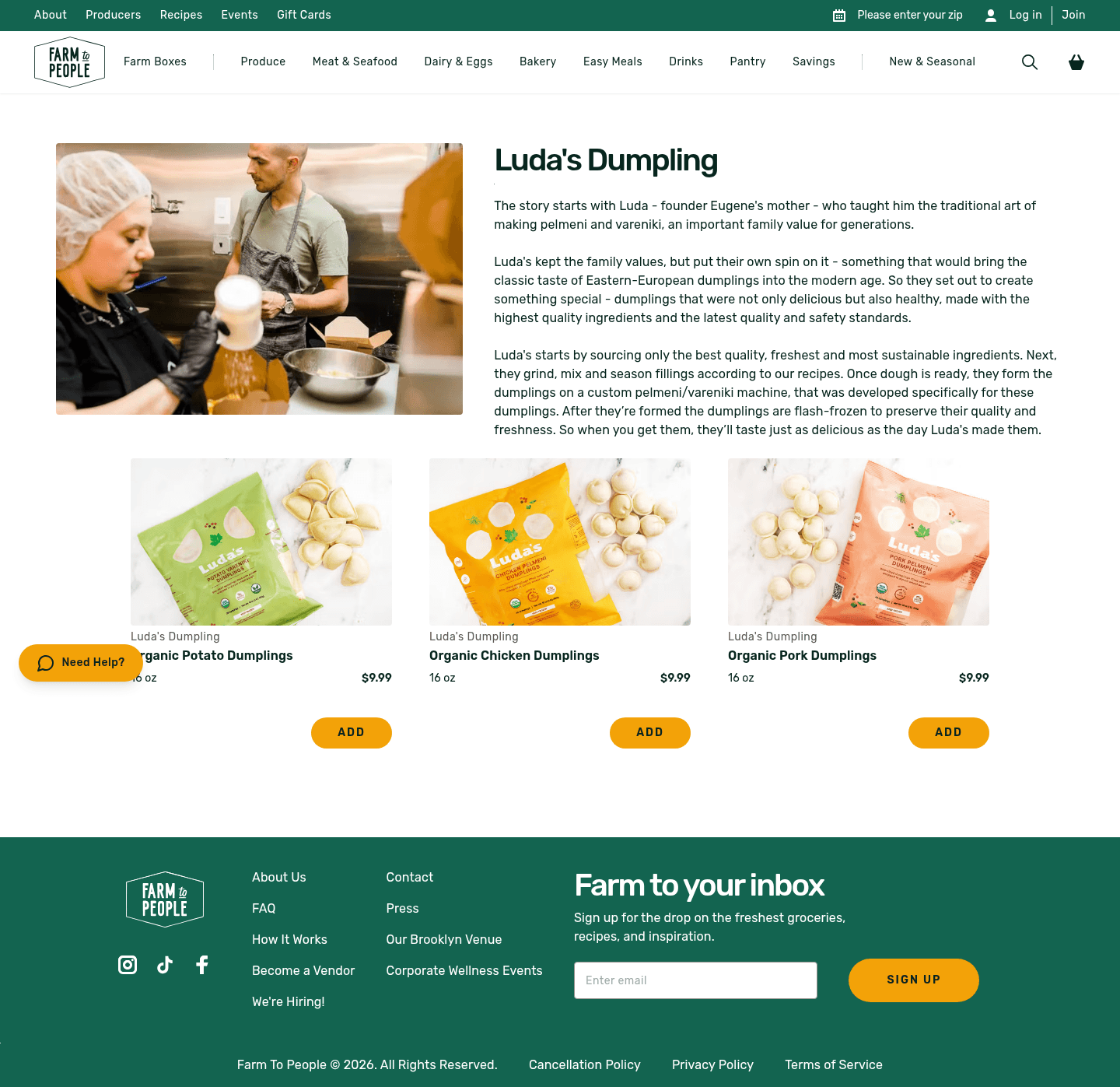 Farm To People landing page
