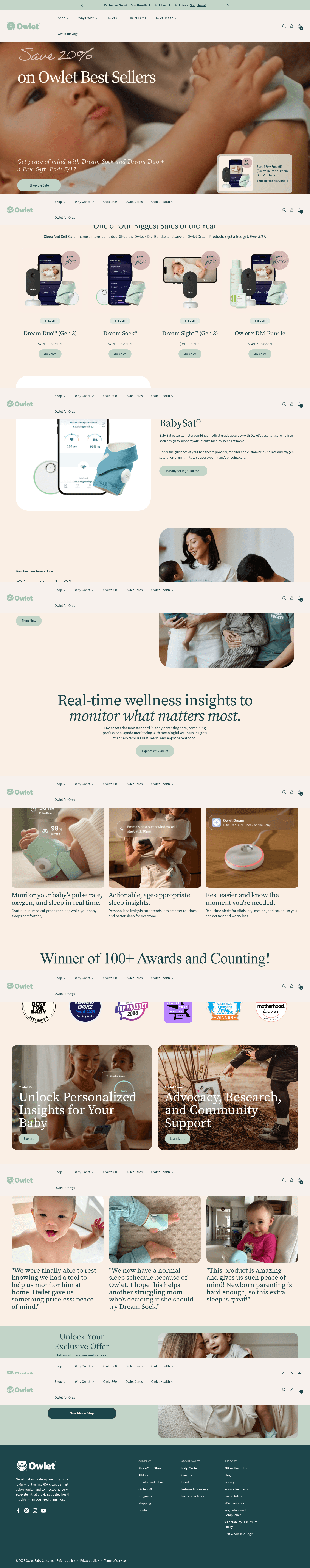 Owlet Baby Care landing page
