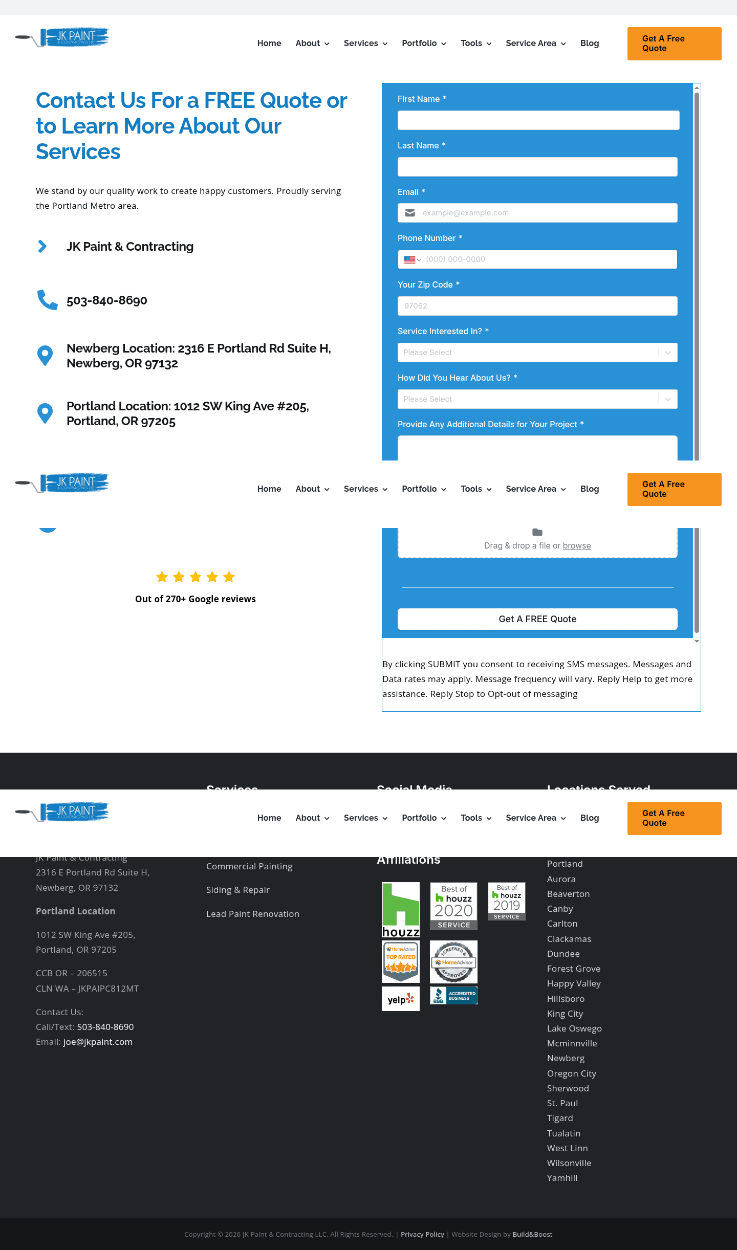JK Paint & Contracting landing page