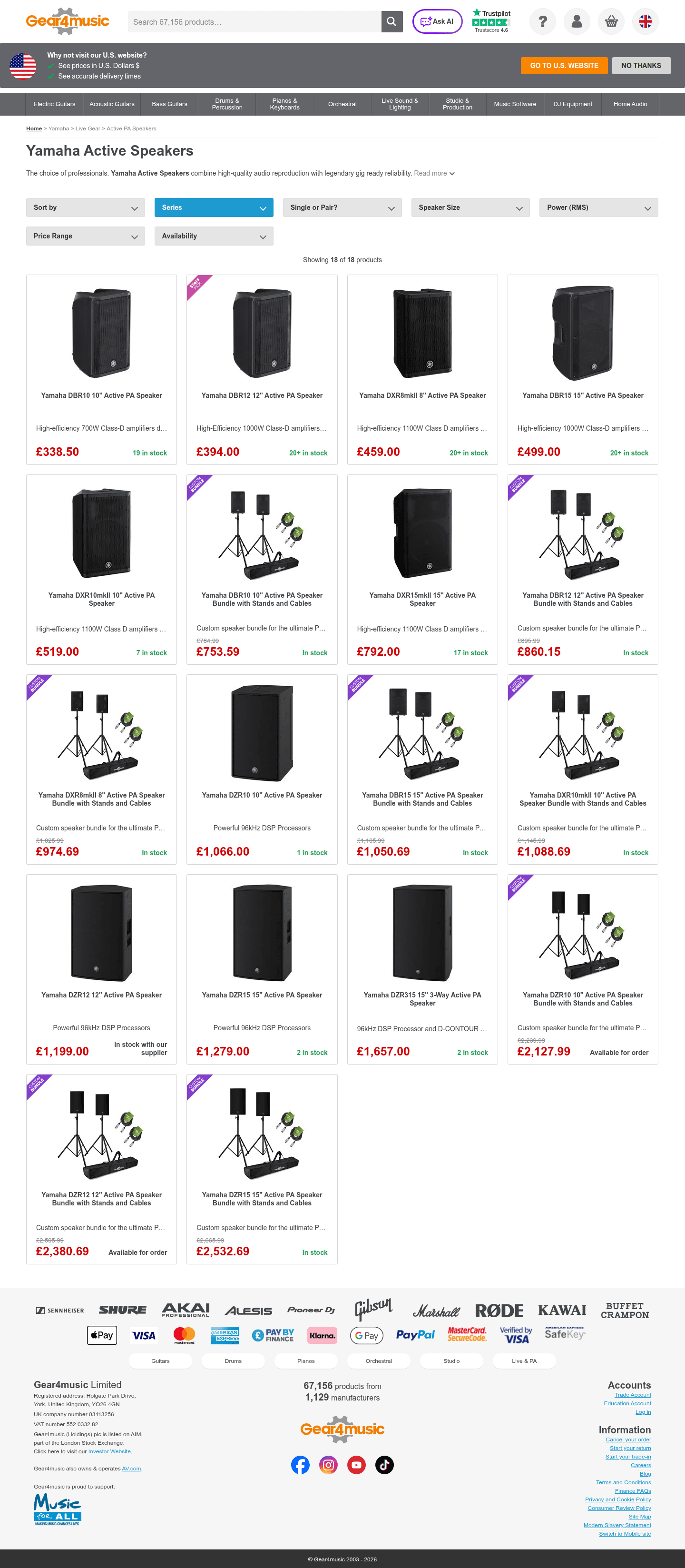 Gear4music Ltd. landing page