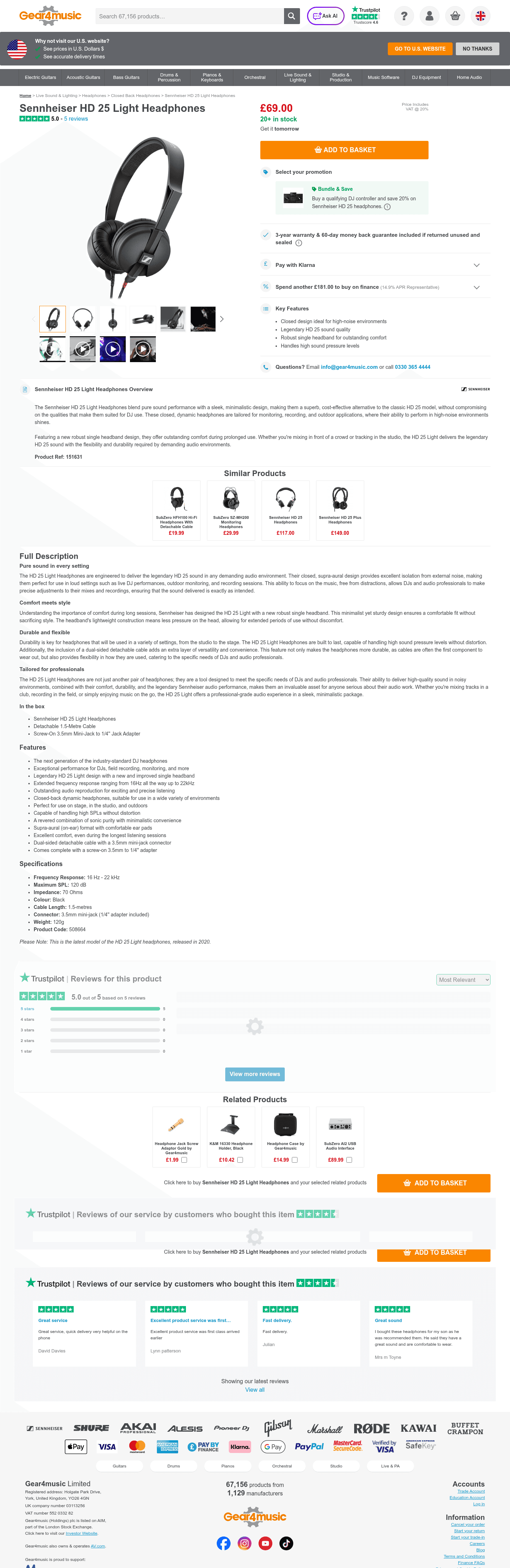 Gear4music Ltd. landing page