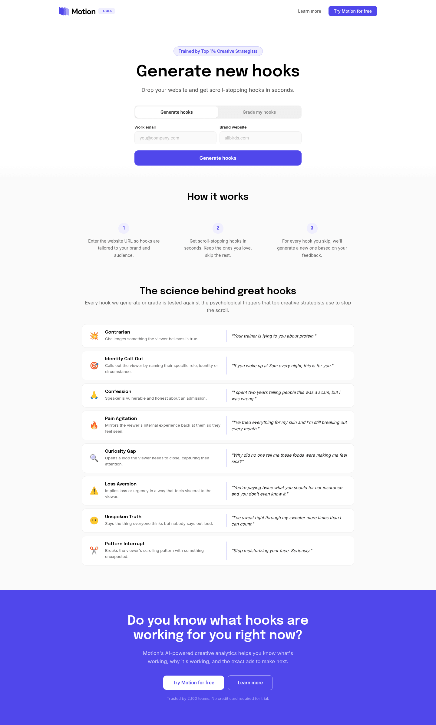 Motion (Creative Analytics) landing page