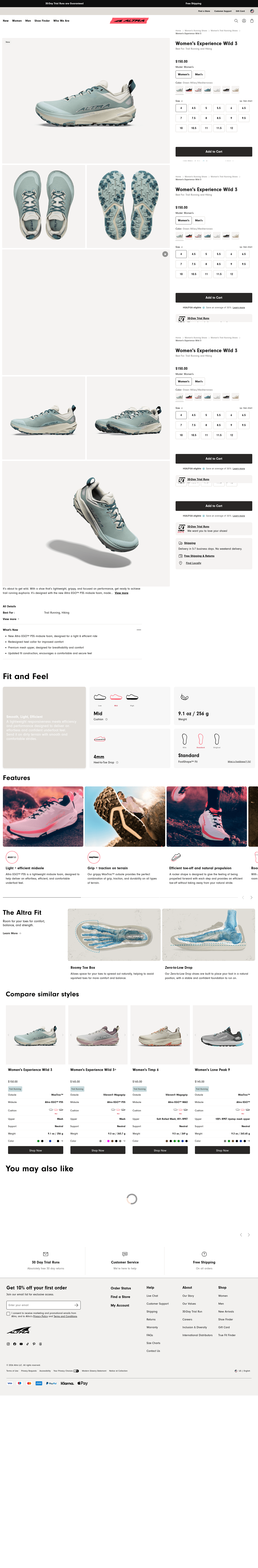 Altra Running landing page