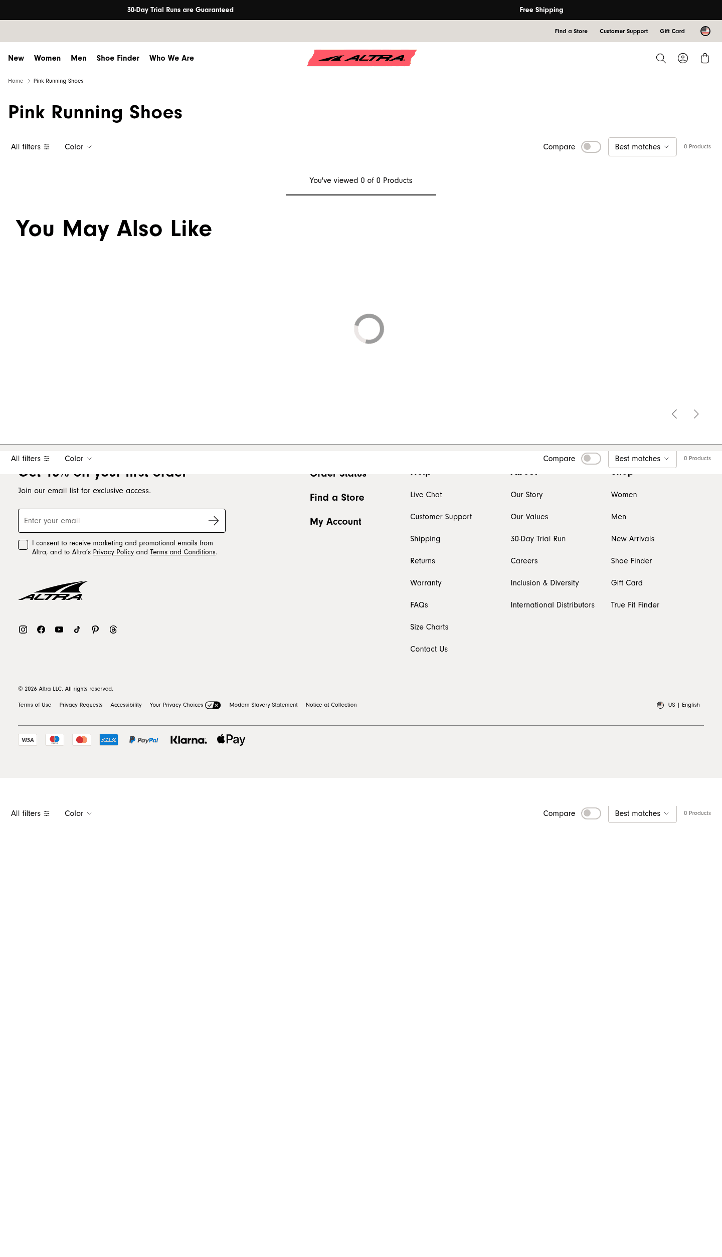 Altra Running landing page