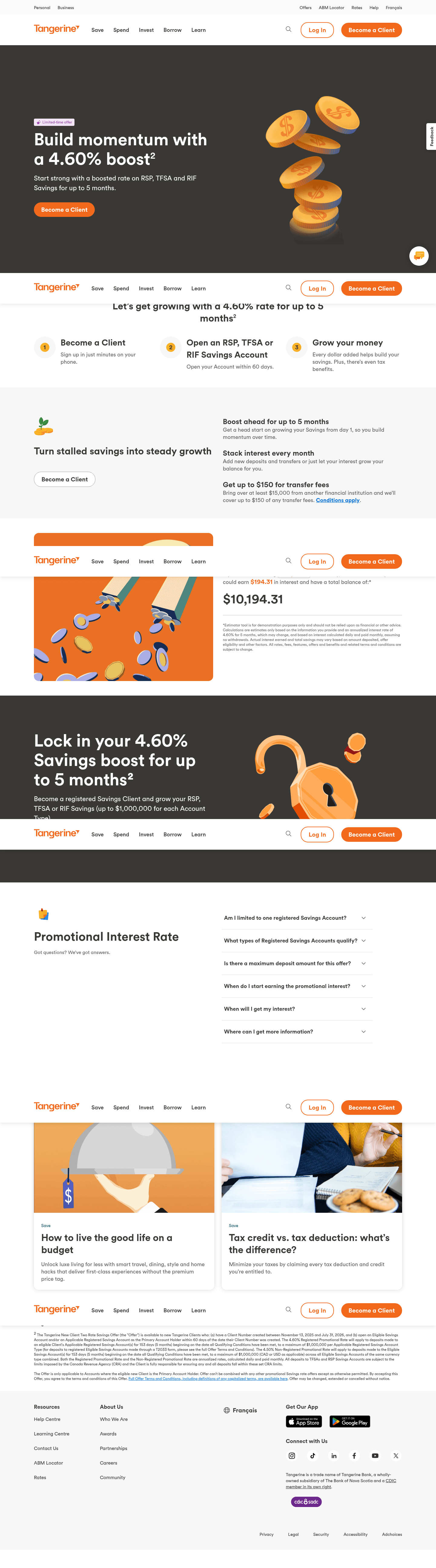 Tangerine landing page
