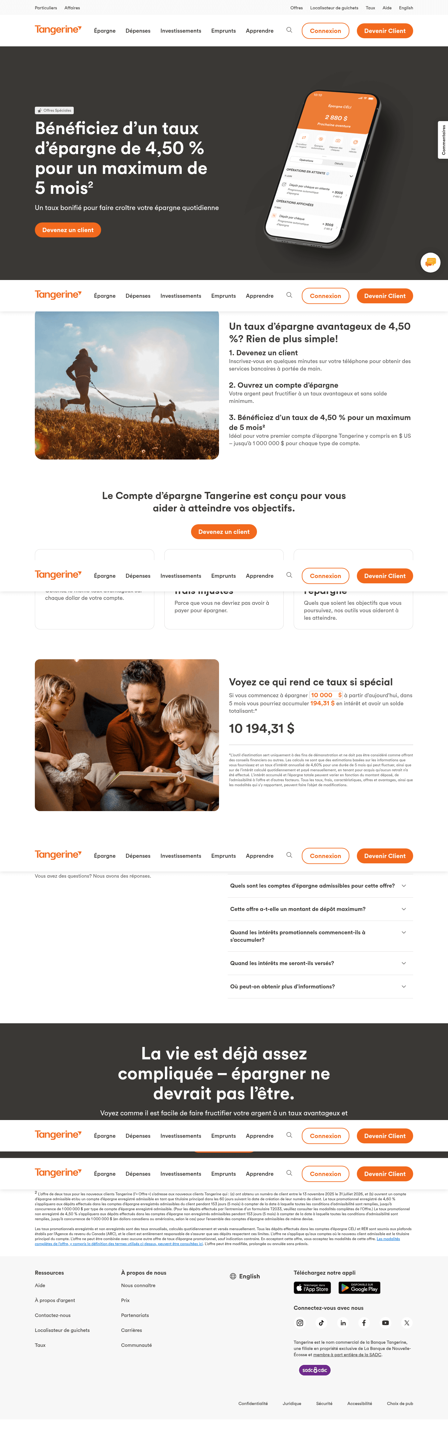 Tangerine landing page