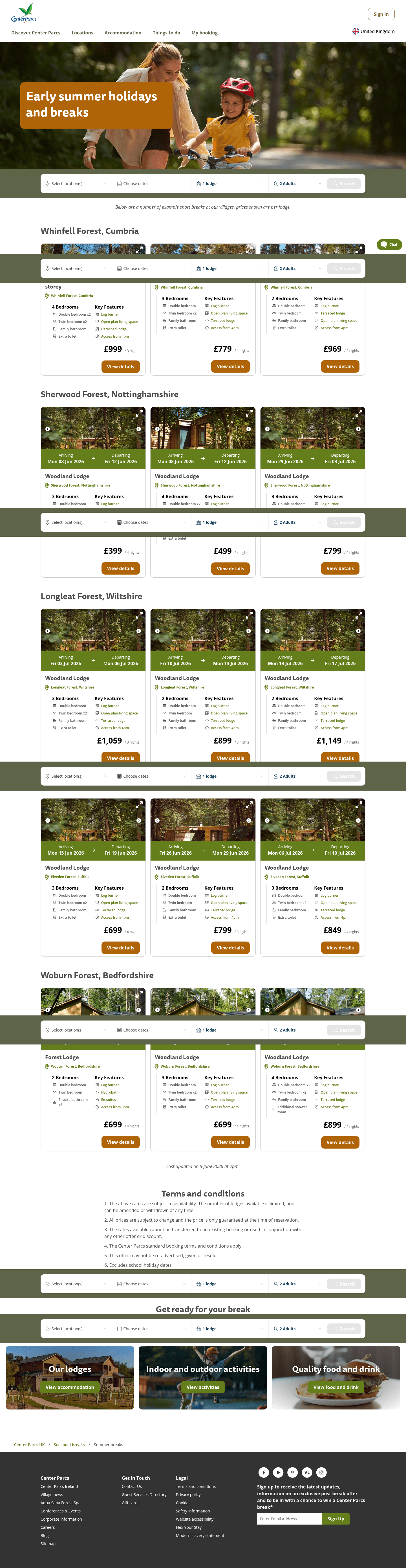 Center Parcs UK & Ireland landing page