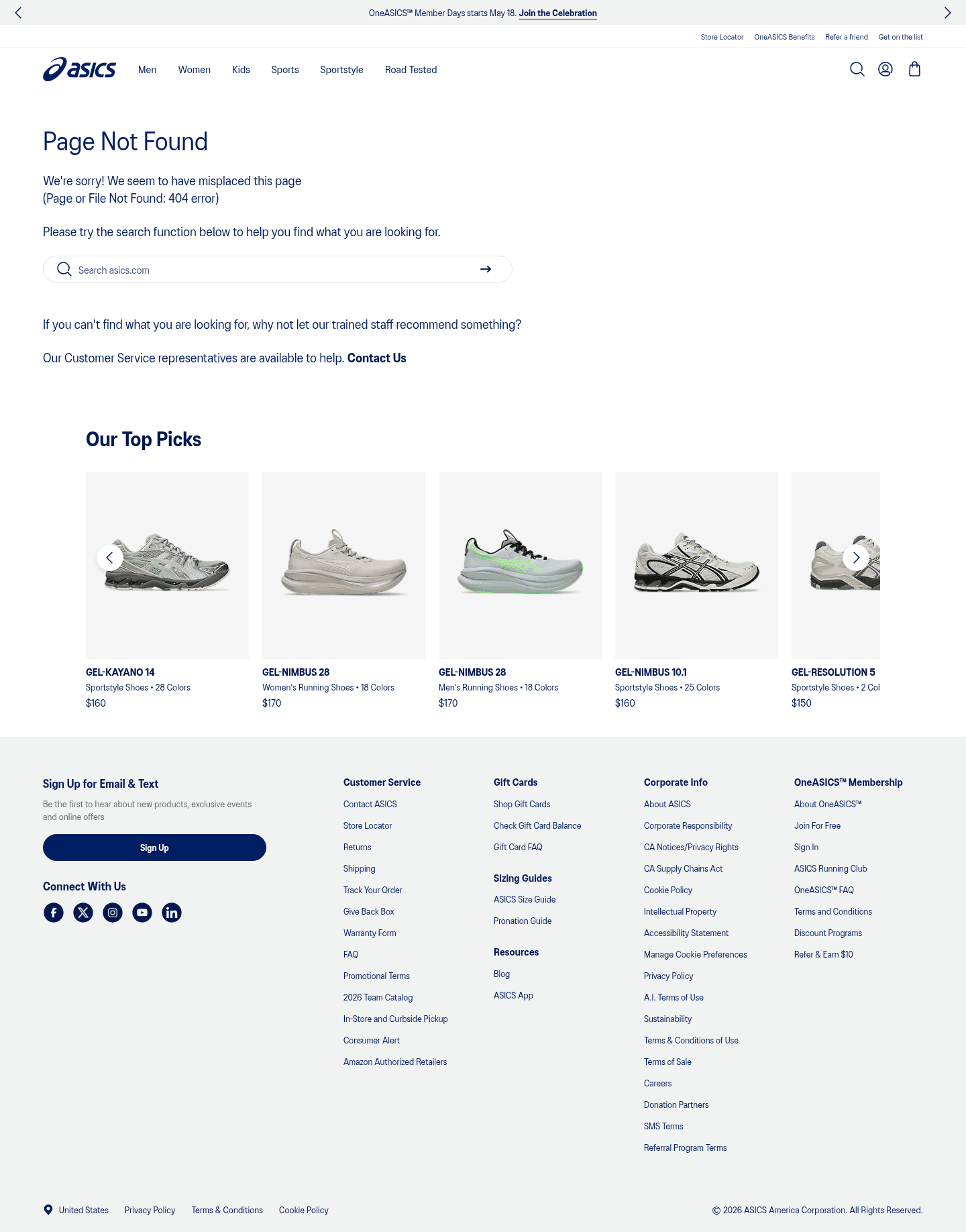 ASICS landing page