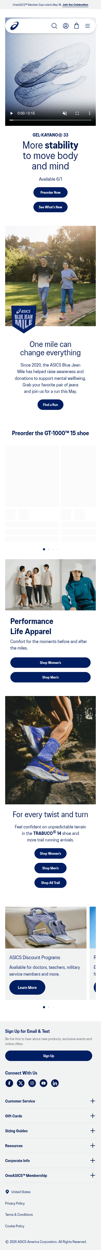 ASICS landing page