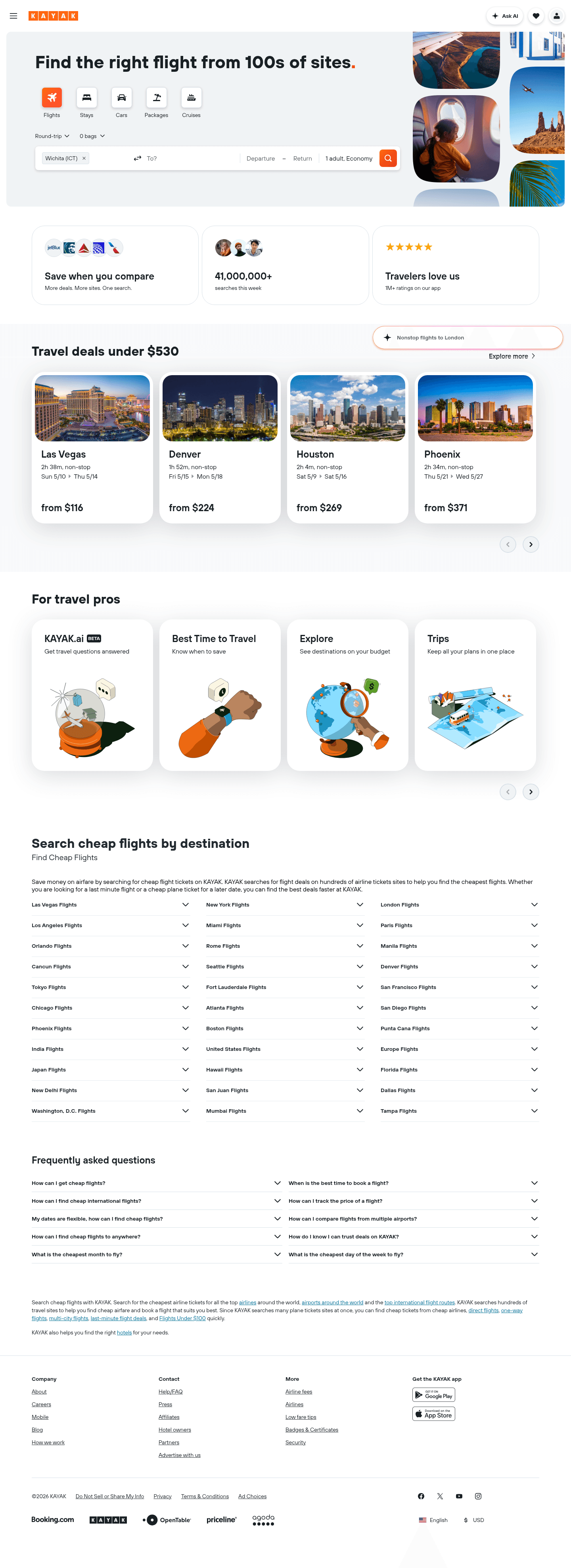 KAYAK landing page
