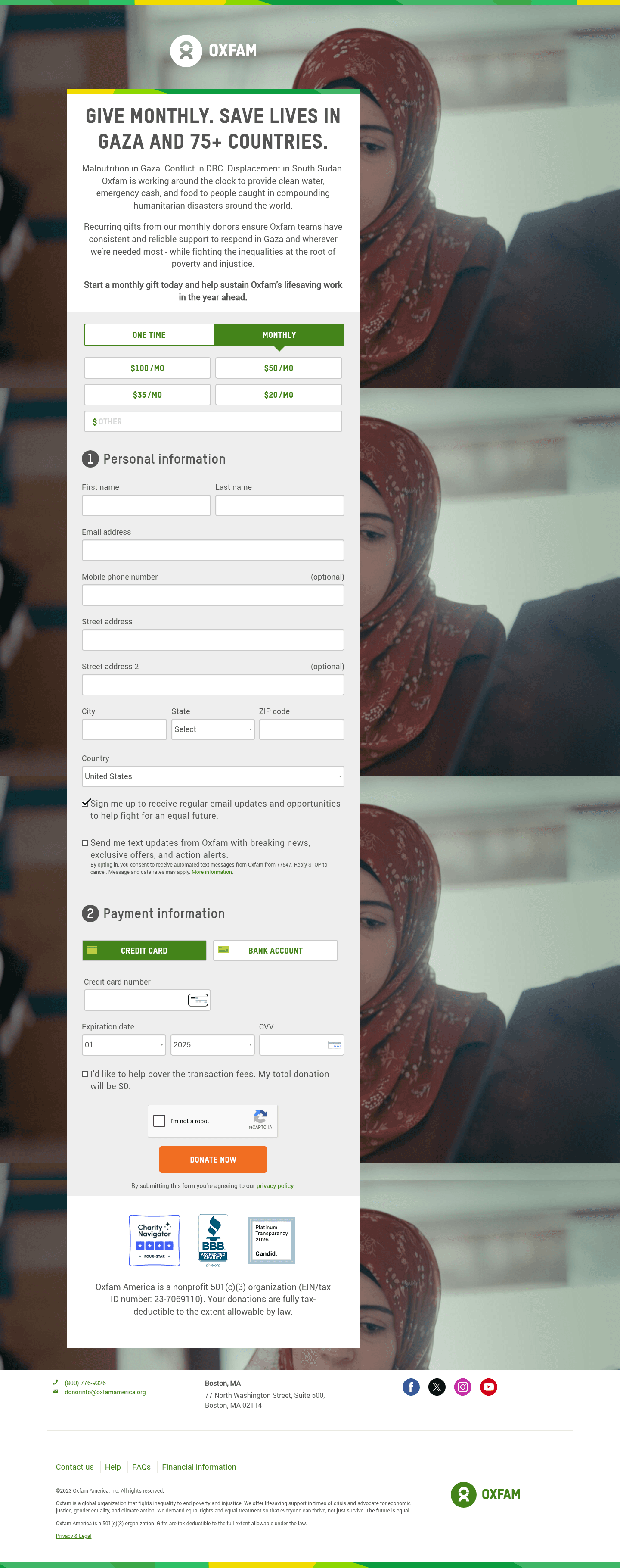 Oxfam landing page
