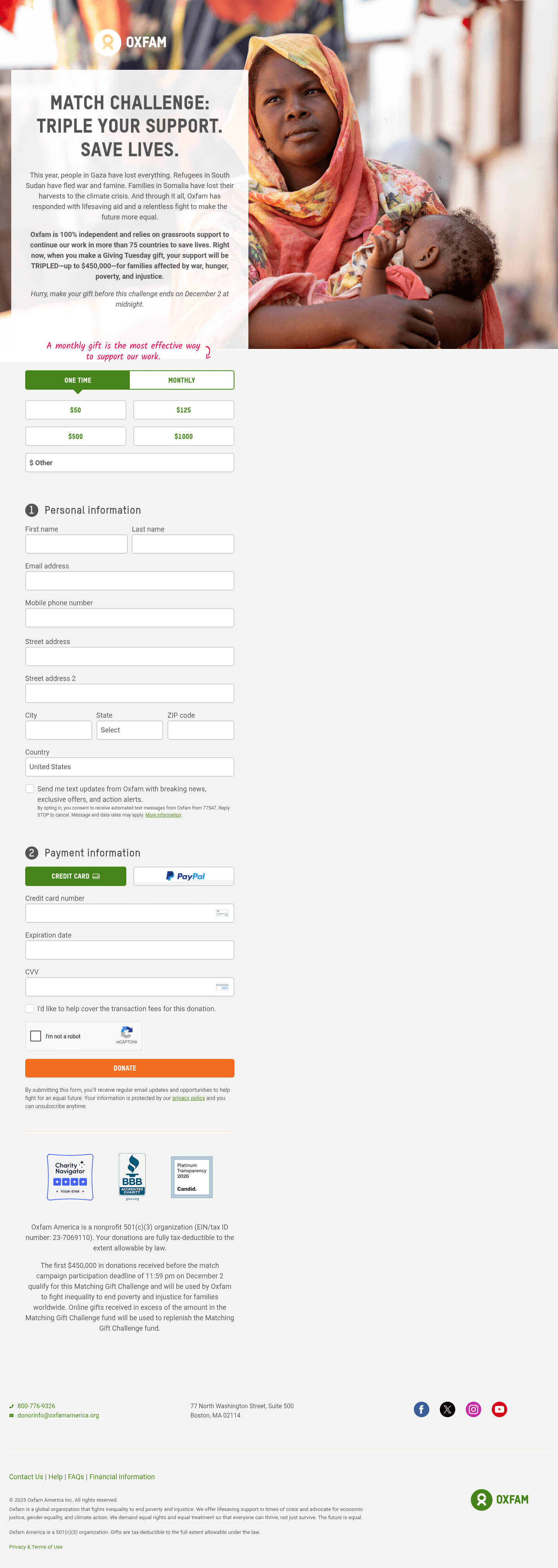 Oxfam landing page